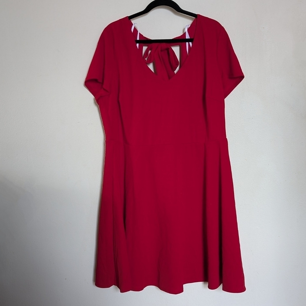 B Darlin red skater circle dress with neck bow, stretch women's size 22W